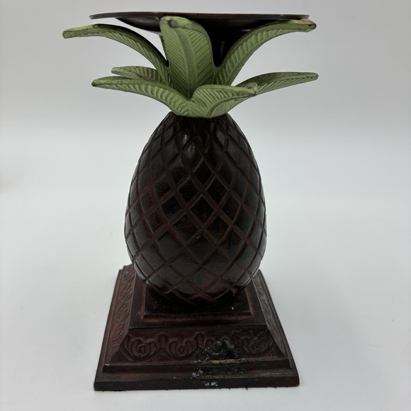 Vintage Heavy Pineapple Palm Tree tapered candle holder Metal/Bronze 7" in Tall - Picture 6 of 8